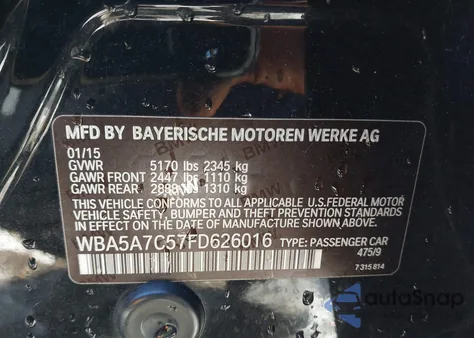 2015 BMW 528I xDrive from USA, damaged, VIN WBA5A7C57FD626016
